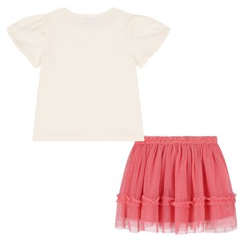 Girls Ivory & Pink Floral Tulle Skirt Set