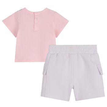 Younger Girls Pink & White Bag Shorts Set