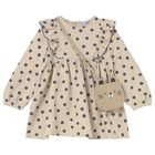 Younger Girls Beige Polka Dots Dress Set, 2, hi-res