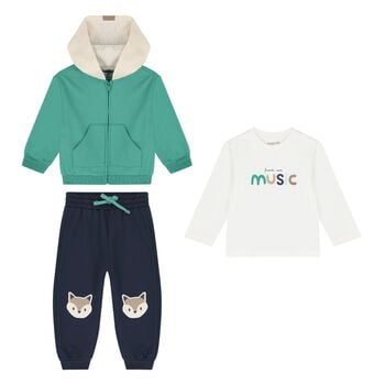 Younger Boys White, Green & Navy Blue Fox Tracksuit ( 3 Piece )