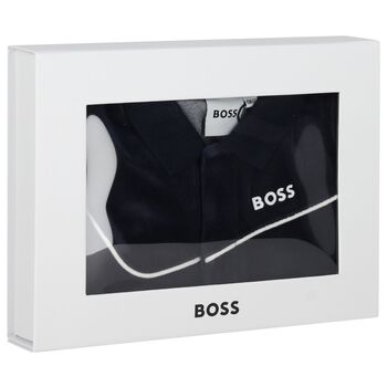 Baby Boys Navy Blue Logo Babygrow