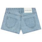 Girls Blue Logo Denim Shorts, 1, hi-res