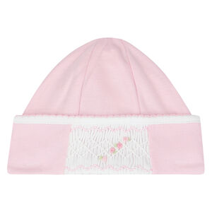 Baby Girls Pink & White Smocked Hat
