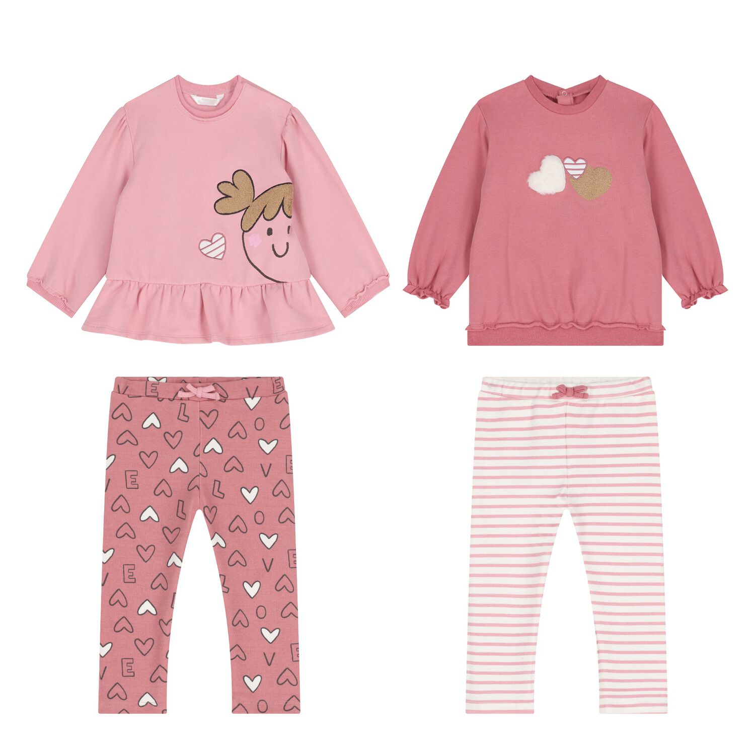 طقم ليجينز للبنات باللون الوردي والعاجى, 1, hi-res