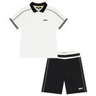 Boys White & Black Logo Shorts Set, 1, hi-res