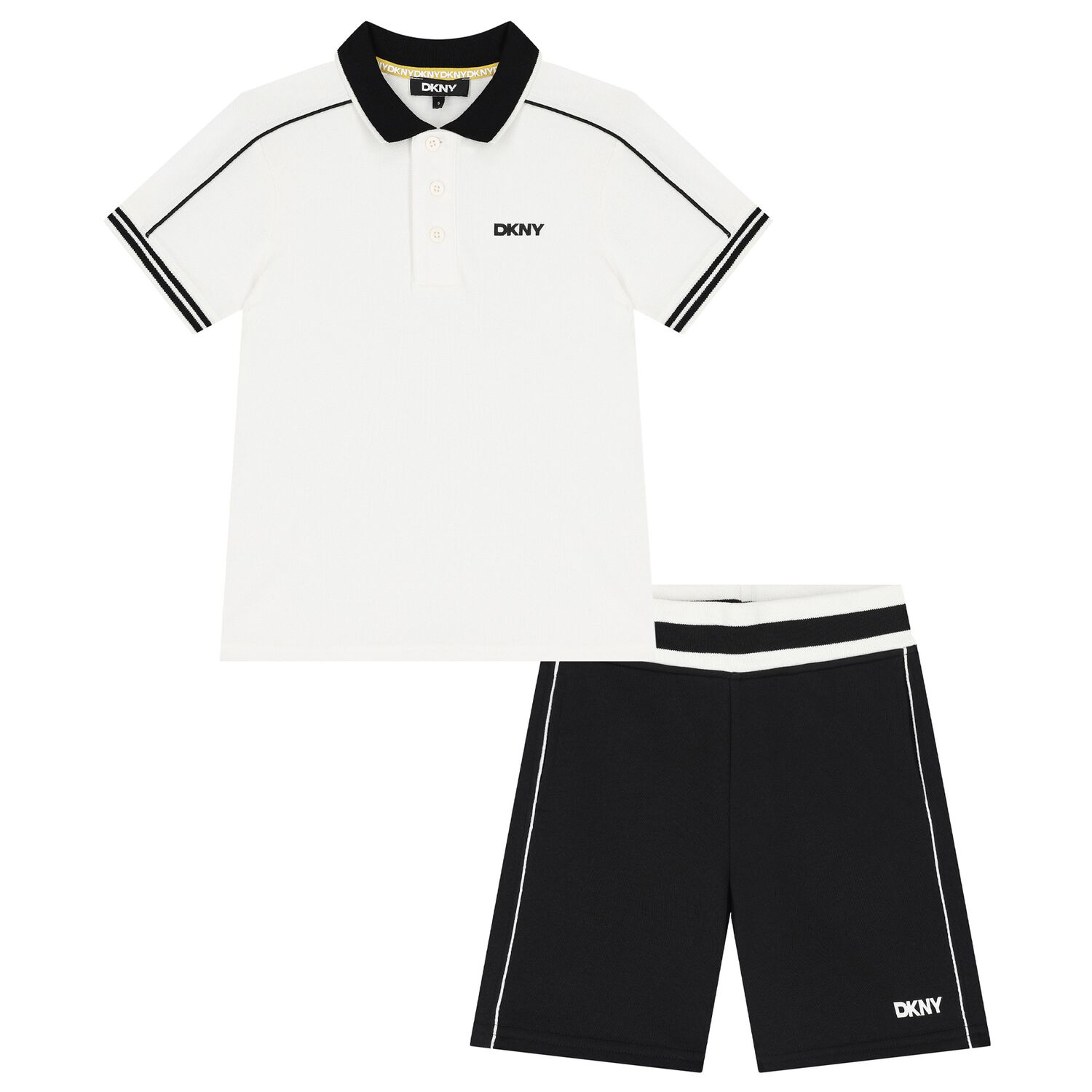 Boys White & Black Logo Shorts Set, 1, hi-res