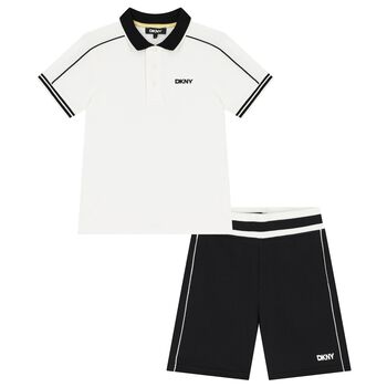 Boys White & Black Logo Shorts Set
