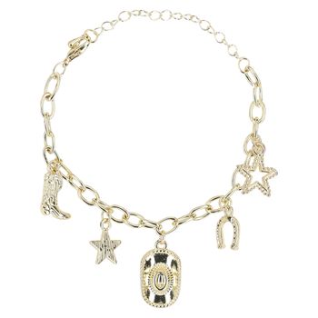 Girls Gold Cowgirl Charm Bracelet