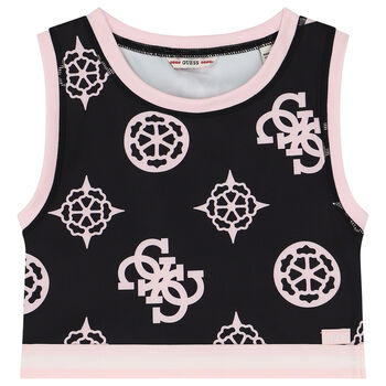 Girls Black & Pink Logo Top