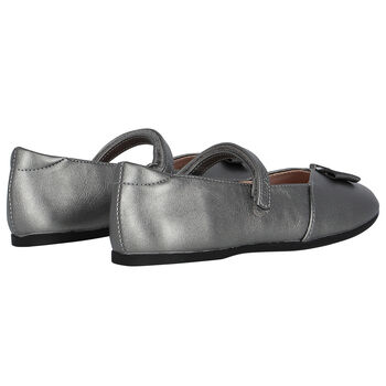 Girls Silver Bow Shoes