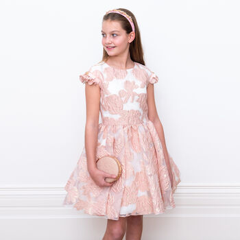 Girls Pink & Gold Organza Dress