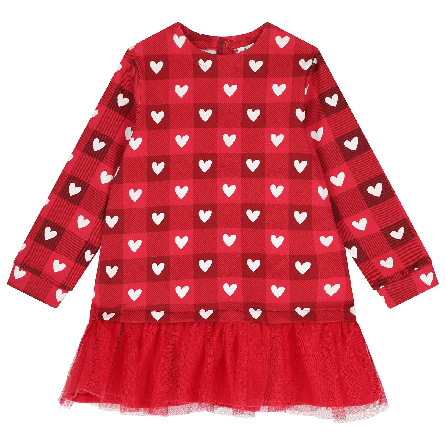 Girls Red Heart & Check Dress Set, 1, hi-res image number null