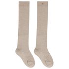 Girls Beige Knit Knee High Socks, 1, hi-res