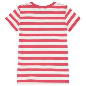 Girls White & Pink Polo Bear Striped T-Shirt