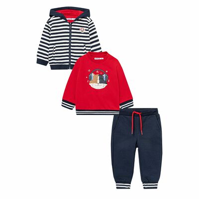 Younger Boys Navy Blue & Red 3 Piece Tracksuit
