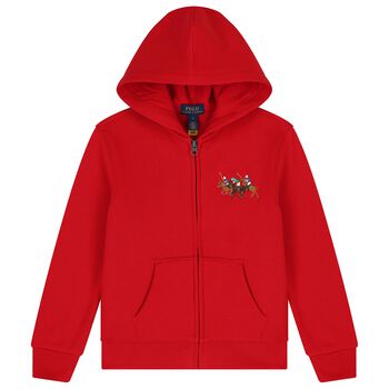 Boys Red Logo Hooded Zip Up Top