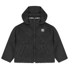 Girls Silver & Black Logo Reversible Puffer Jacket, 1, hi-res