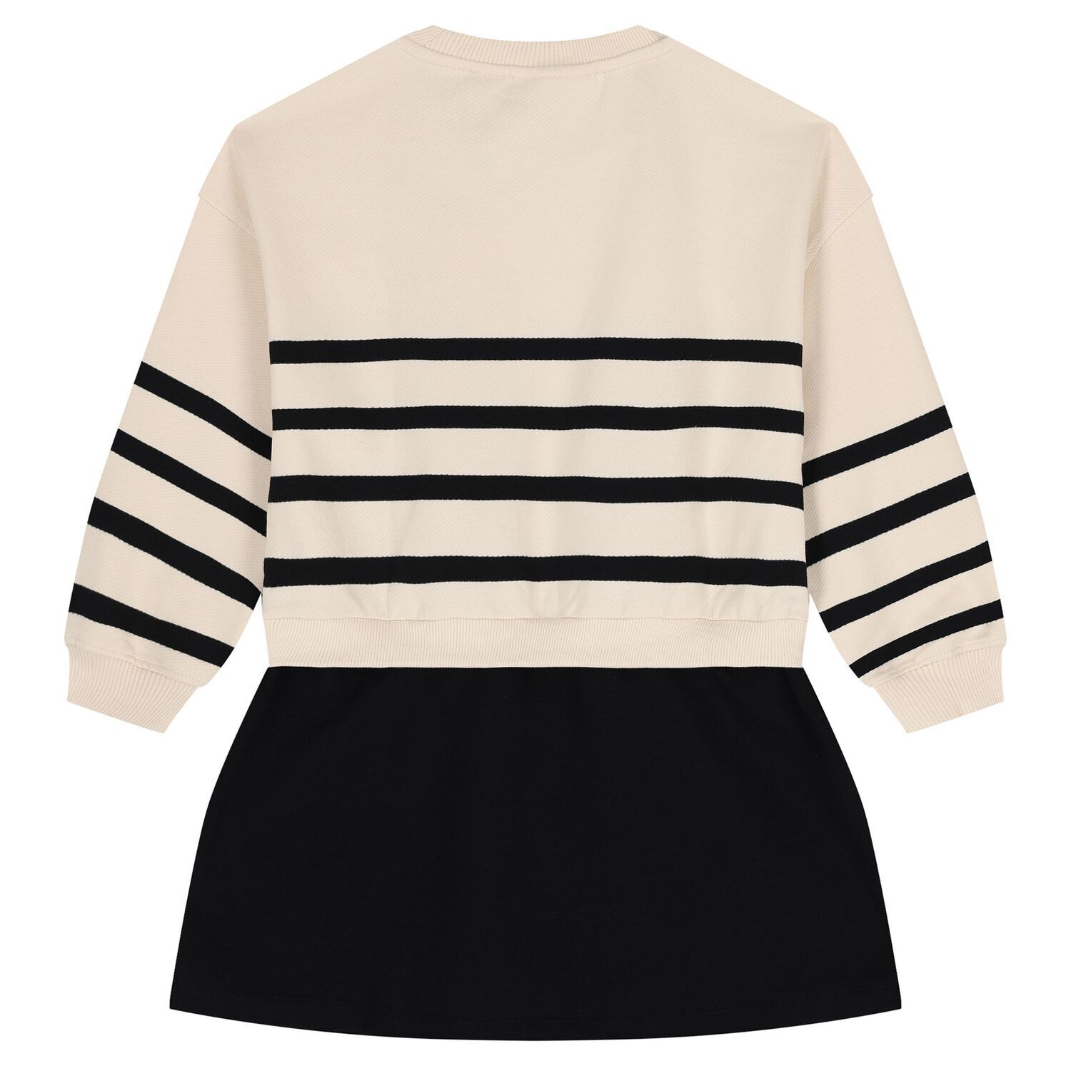 Girls Beige & Black Logo Striped Dress, 1, hi-res image number null