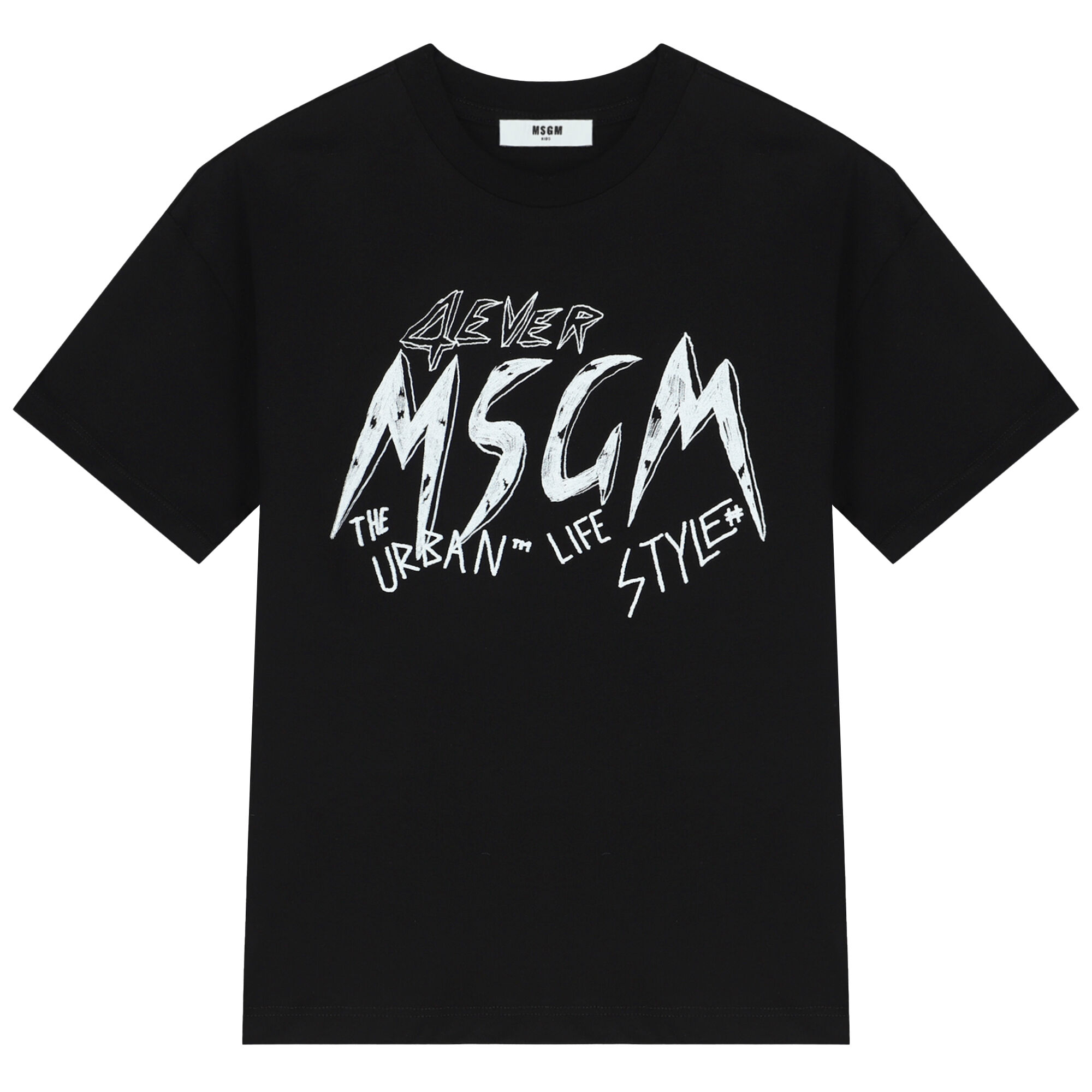 MSGM Boys Black White Logo T Shirt Junior Couture