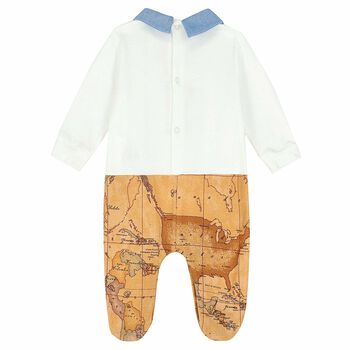Baby Boys White & Beige Geo Map Babygrow