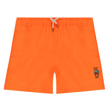 Boys Neon Orange Polo Bear Swim Shorts