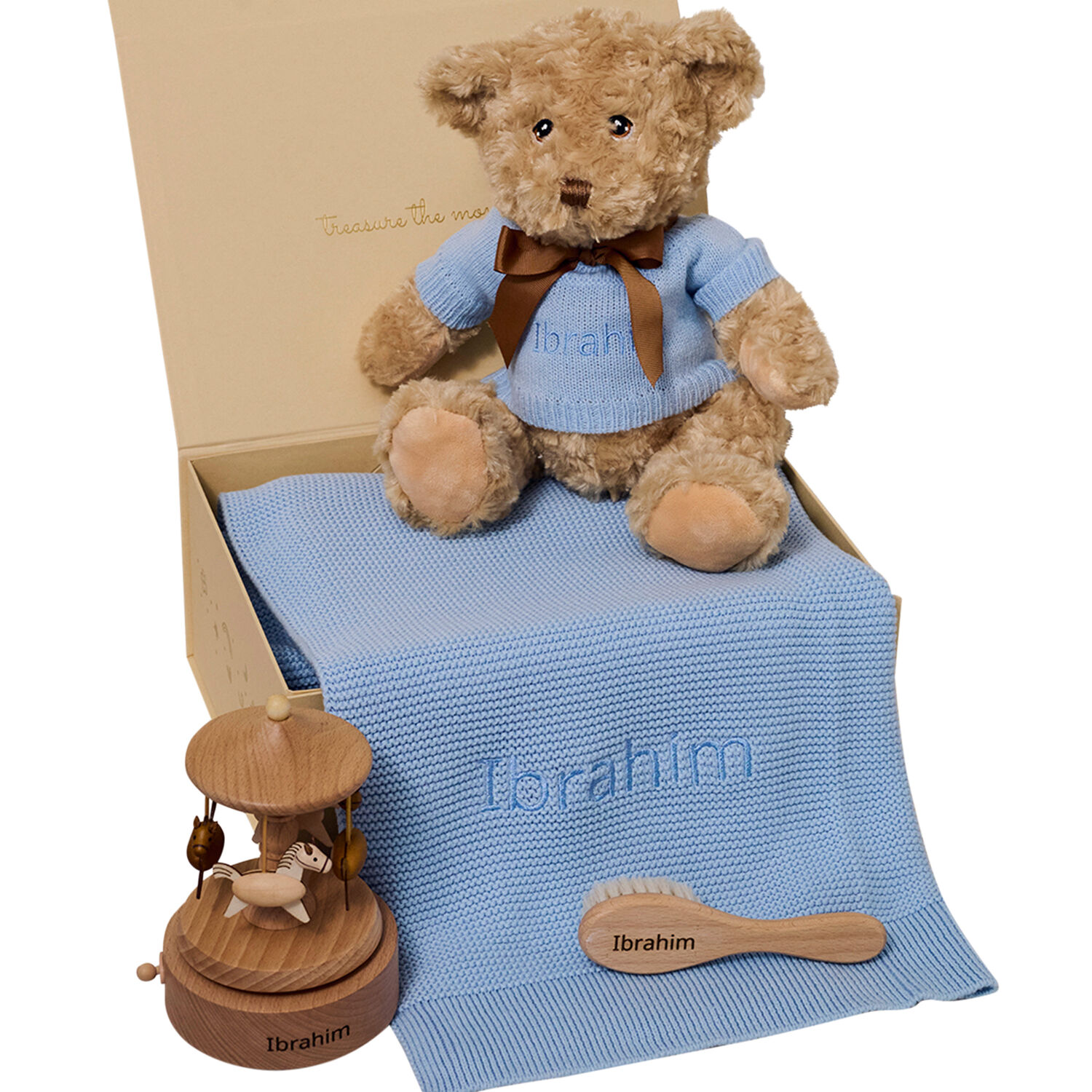 Boys Blue Musical Carousel Personalised Baby Gift Set, 2, hi-res