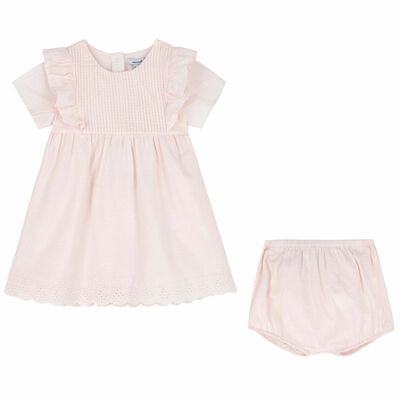 Baby Girls Pink Ruffled Dress Set