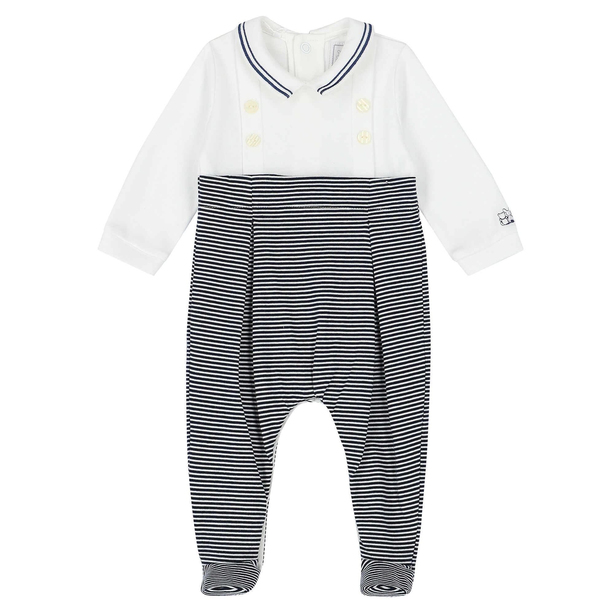 Emile et Rose Baby Boys White Navy Striped Babygrow Junior