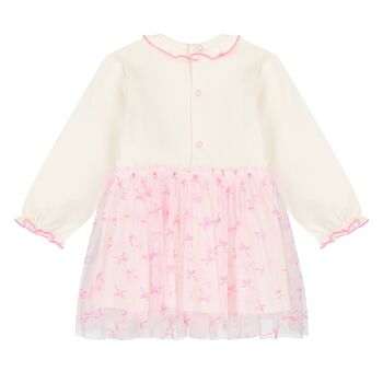 Younger Girls Ivory & Pink Bow Tulle Dress