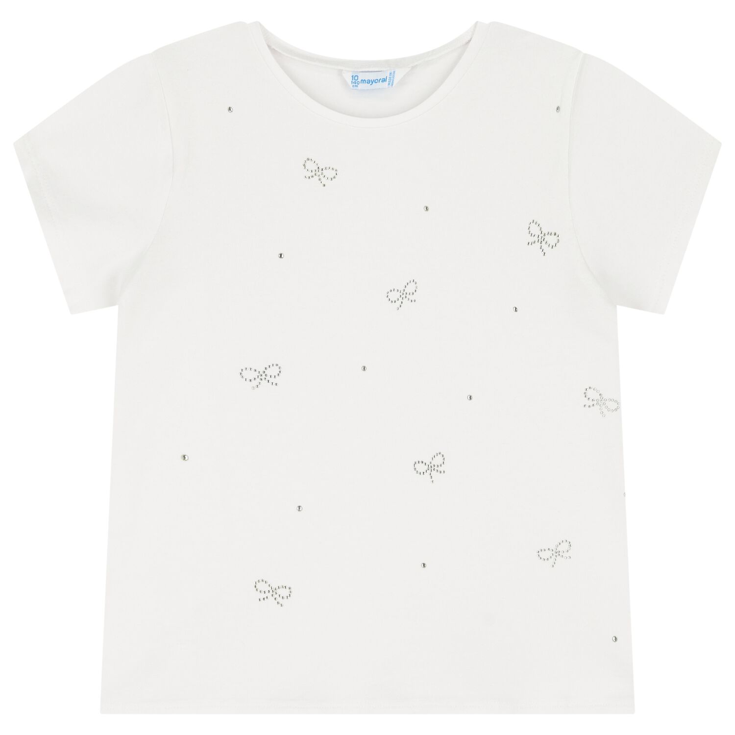 Girls White Bow T-Shirt, 2, hi-res