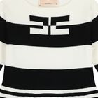 Girls White & Black Knitted Striped Dress, 1, hi-res