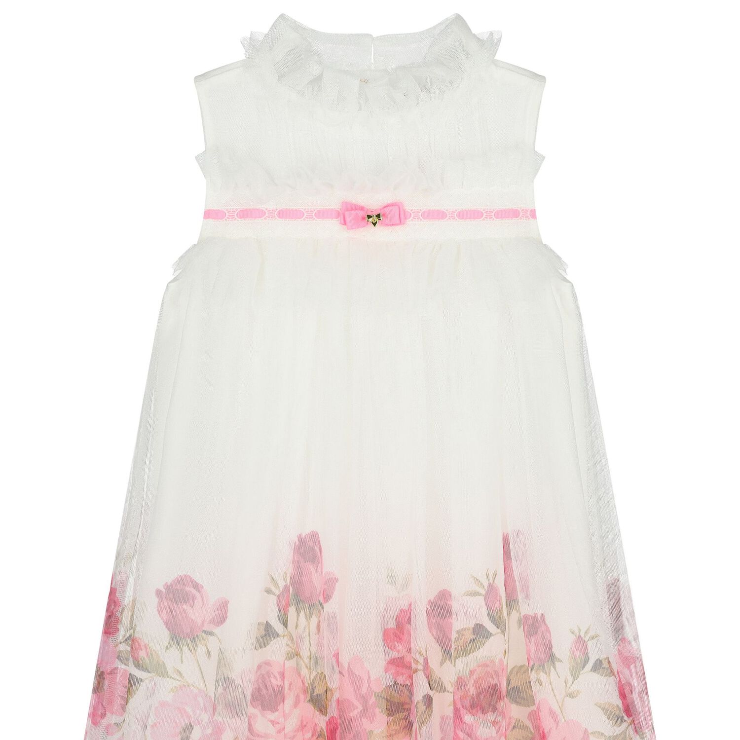 Girls White & Pink Floral Tulle Dress, 2, hi-res