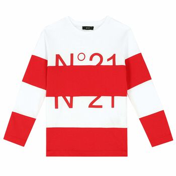 Boys White and Red Long Sleeve Top