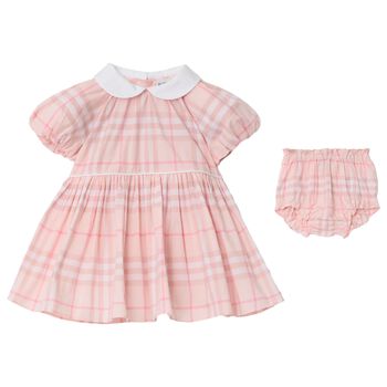 Baby Girls Pink & White Check Dress Set