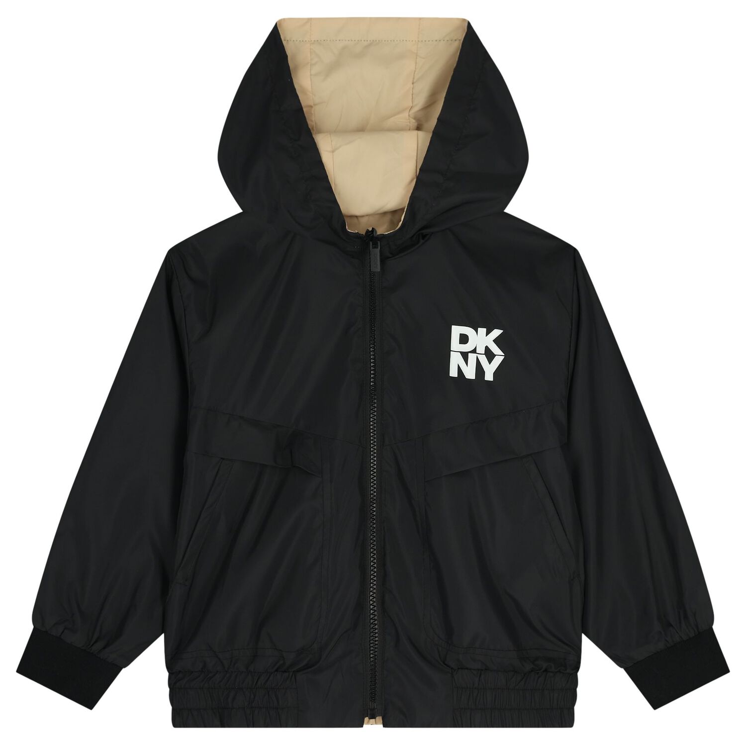 توب اولاد هودى بسحاب قابل للعكس باللون البيج والاسود, 1, hi-res