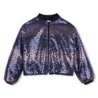 Girls Navy Blue Sequin Zip Up Top, 1, hi-res