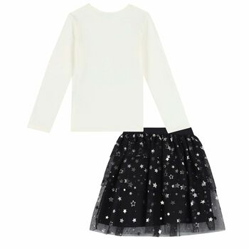 Girls Ivory Top & Black Tulle Skirt Set