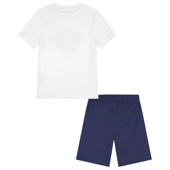 Boys White & Navy Blue Logo Shorts