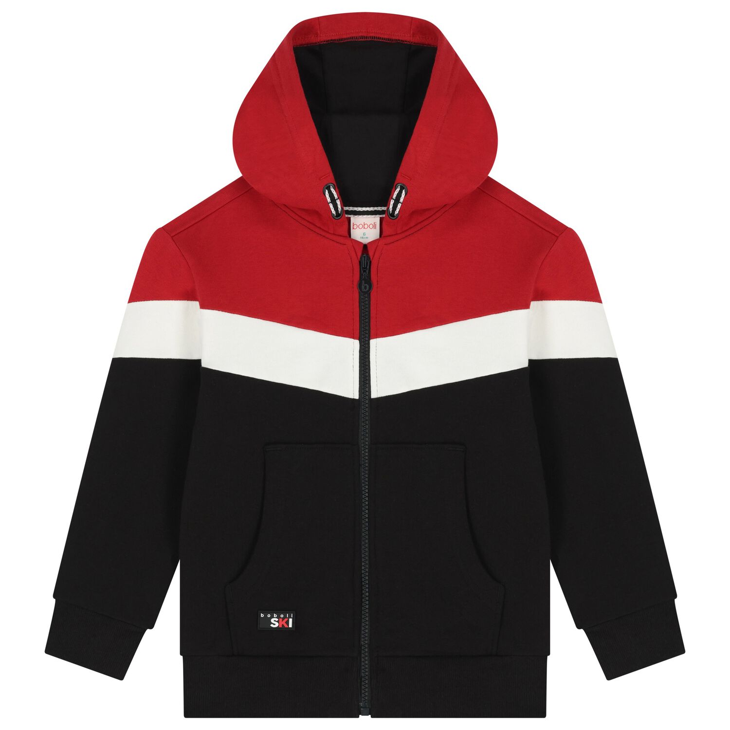Boys Red, Black & White Hooded Zip Up Top, 1, hi-res