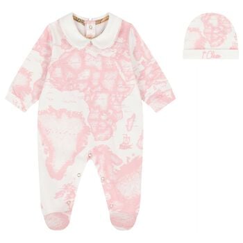 Baby Girls Ivory & Pink Geo Map Babygrow Gift Set