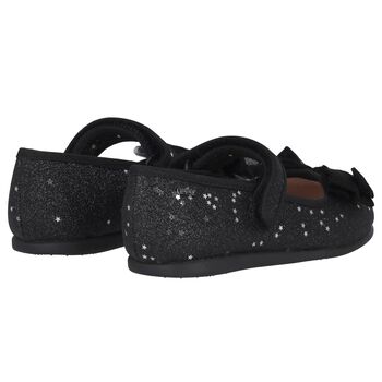 Younger Girls Black Bow Shoes