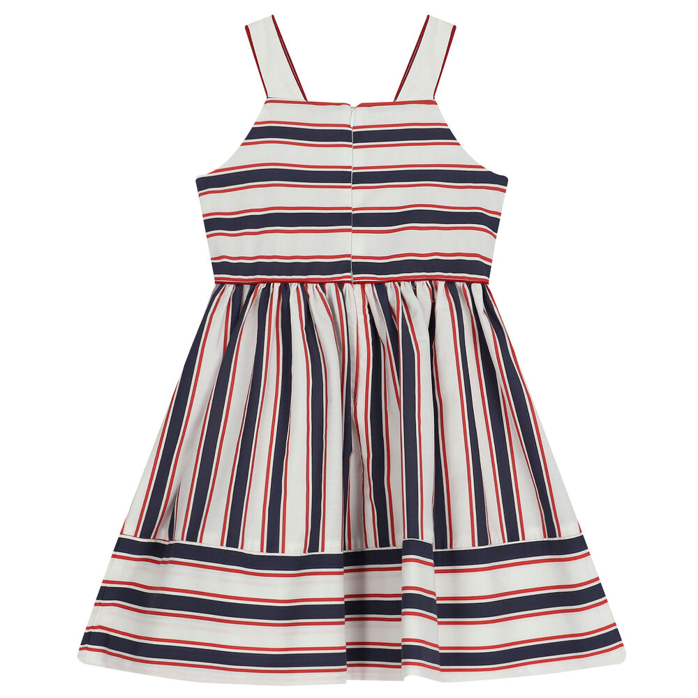 Girls White Striped Dress