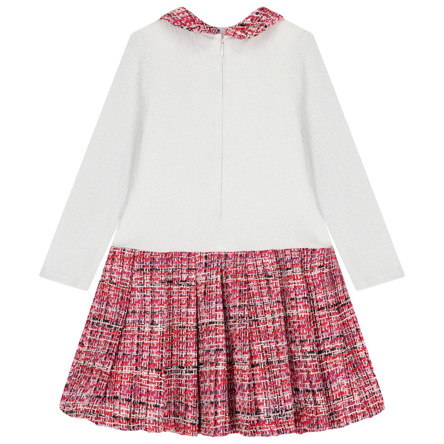 Girls Ivory & Red Tweed Dress , 1, hi-res