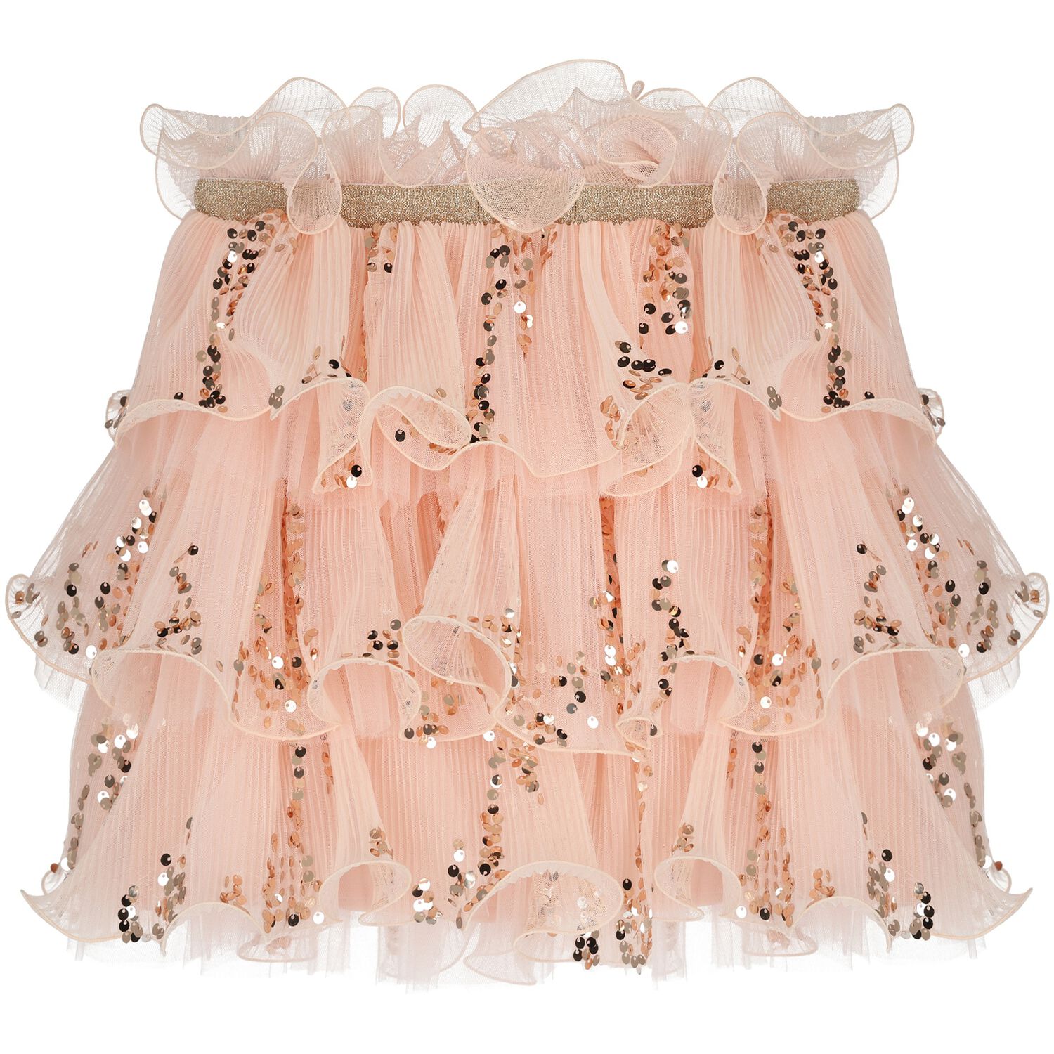 Girls Pink Sequin Ruffled Skirt, 1, hi-res