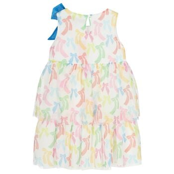 Girls Ivory Bow Tulle Dress