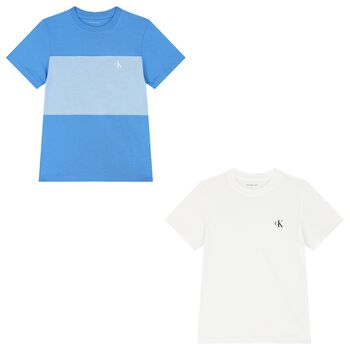 Boys White & Blue Cotton T-Shirts ( 2-Pack )