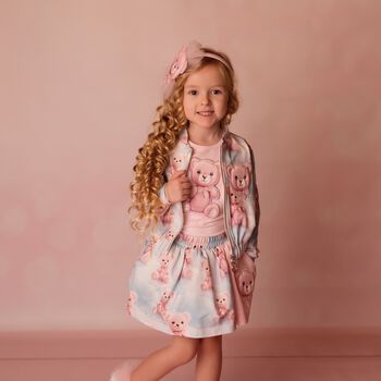 Girls Pink Teddy Bear Logo Long Sleeve Top