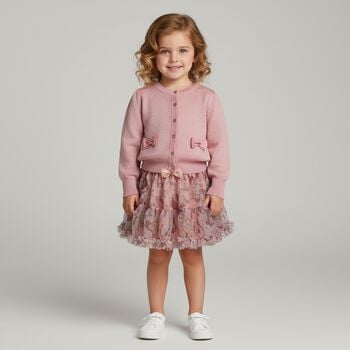 Girls Pink Bow Cardigan