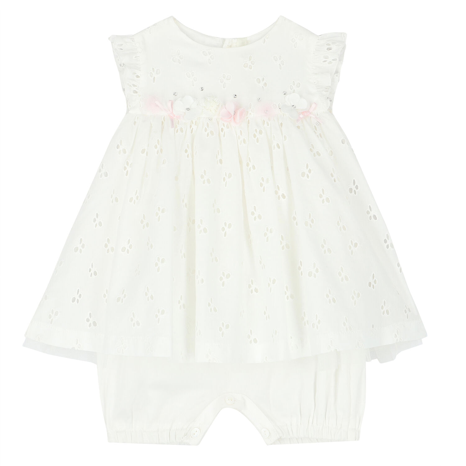 Girls White Cotton Dress Romper, 1, hi-res image number null