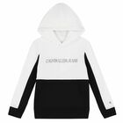 Boys White & Black Logo Hooded Top, 2, hi-res
